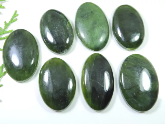 7 Pcs Natural Nephrite Jade Oval Cabochon Loose Gemstone 31-33MM 307Cts. D564