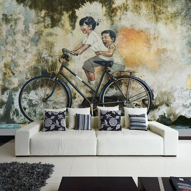 Papier Peint Graffiti Marron Beige - Papier Peint Intissé Industrial