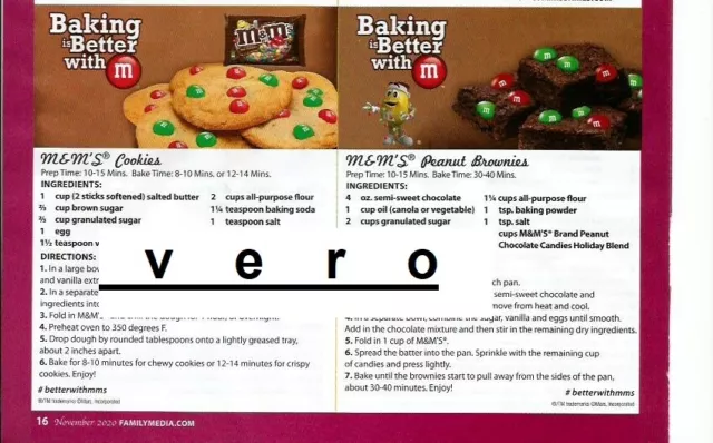 2020 print ad M&M's BAKING BETTER WITH mms M&M recipe COOKIES PEANUT BROWNIES