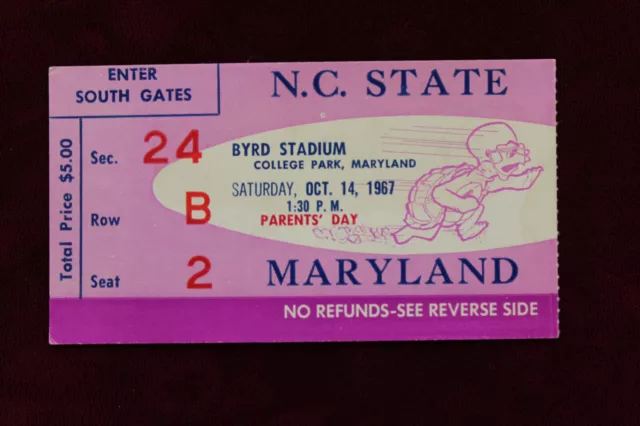 1967 Maryland Vs NC State Ticket Stub Byrd Stadium
