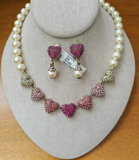 Heidi Daus "From the Heart" Crystal Heart Necklace & Earrings NWT