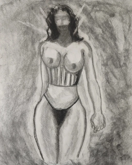 illustrazione originale creata da me "who are you?" sexy formato A3 carta ruvida
