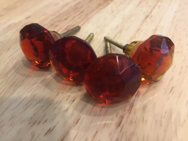 Poignée de tiroir cristal/ambre rouge/foncé ambre/porte vitrée petite taille 2,2 cm lot de 4