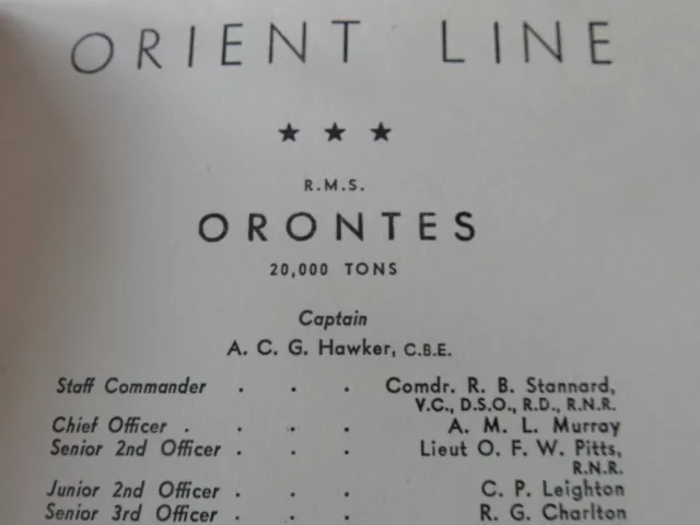 Orient Line   Rms Orontes Passener List  From  Sydney  Adelaide  Etc   1952