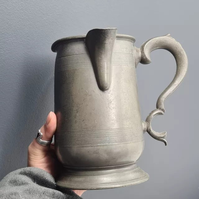 Antique Georgian Pewter Jug Vintage Pint Mug with Pouring Spout C1820