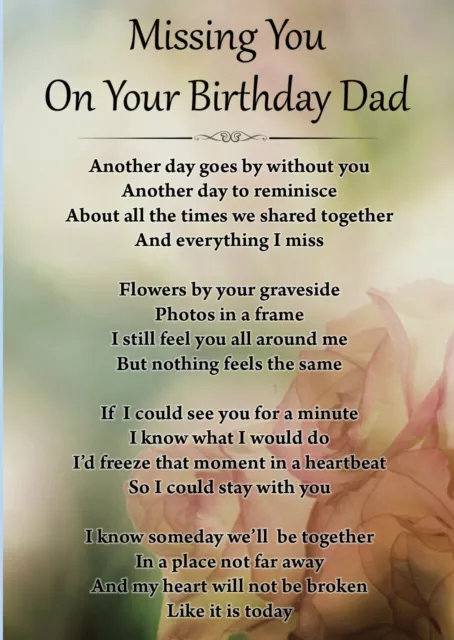 Missing You On Your Birthday Dad Memorial Graveside Poem Card & Free Stake F427