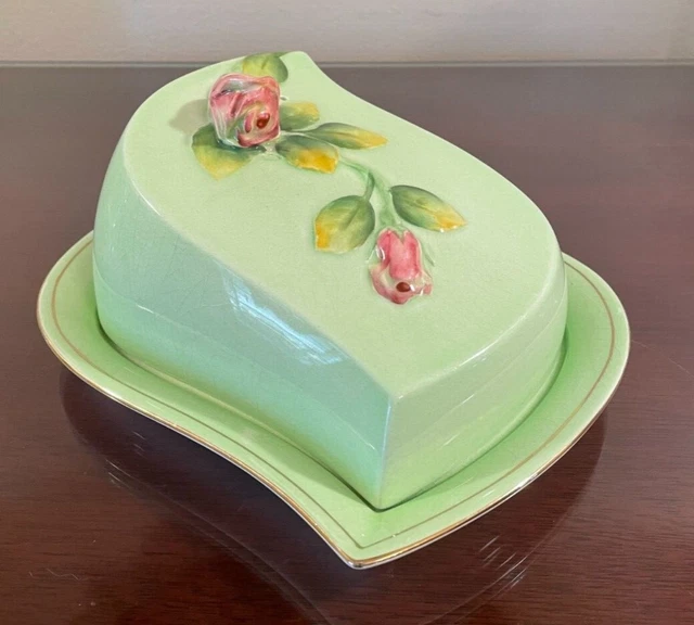 Royal Winton Grimwades Rosebud Vintage Green Covered Butter Dish
