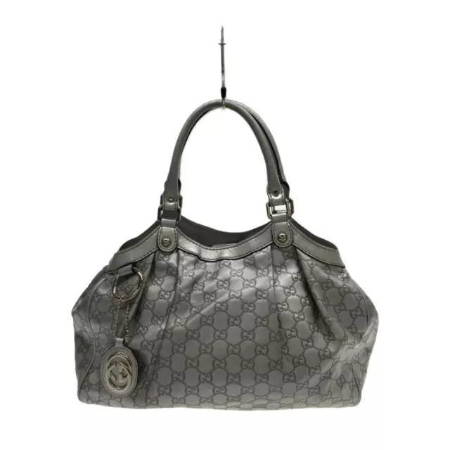 Authentic Gucci GG Pattern Guccissima tote Bag Handbag Leather Silver 211944