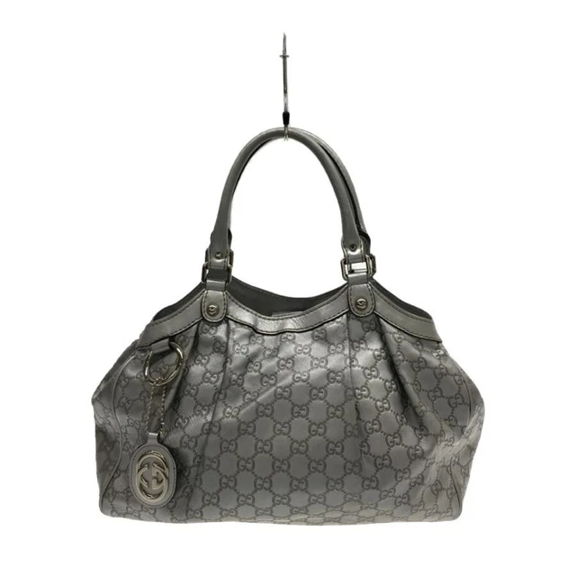 Authentic Gucci GG Pattern Guccissima tote Bag Handbag Leather Silver 211944 Authentic Gucci GG Pattern Guccissima tote Bag Handbag Leather Silver 211944