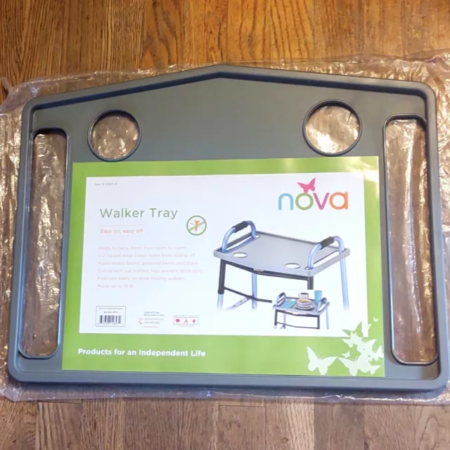 Nova Walker Tray Food Tray with 2 Cup Holders for Folding Walker Fits Most