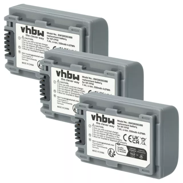 3x Batería para Sony DCR-SR Serie DCR-SR1E DCR-SR100E DCR-SR100 DCR-SR1 500mAh