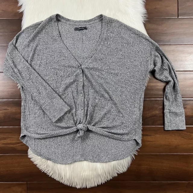 Abercrombie & Fitch Women's Size Medium Gray Ribbed Knot Front Sweater Top
