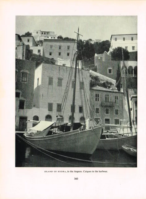 Hydra Island Caiques In Harbour Greece Old Print Picture Vintage 1954 PP#360