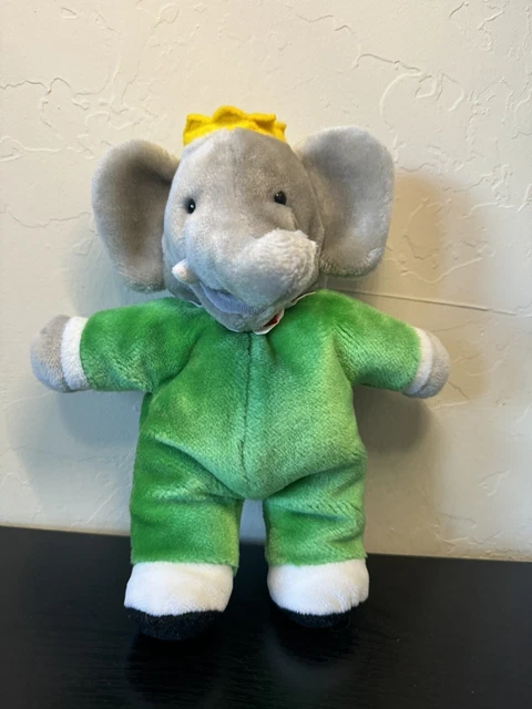 VINTAGE GUND 1988 BABAR the Elephant Plush Doll Hand Puppet 11” Green
