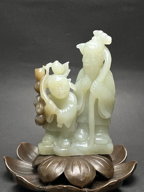 Chinese Exquisite Handmade Figures carving Hetian Jade Statue