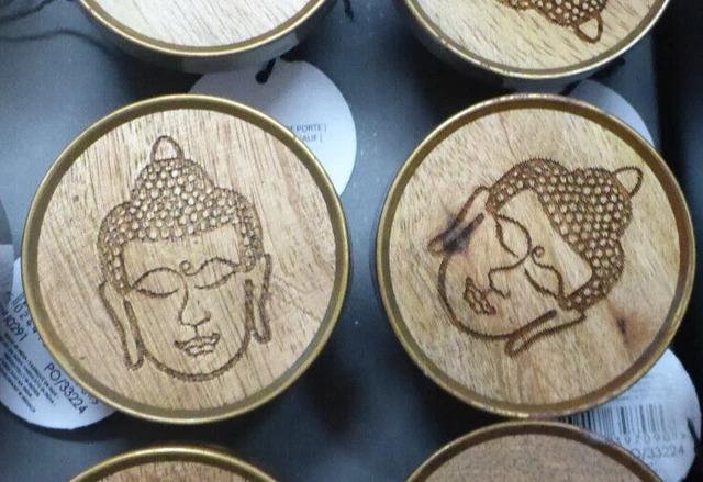 Cabeza de Buda Madera Gabinete Redondo Manija Puerta Perillas Decoración Set 2 Perillas