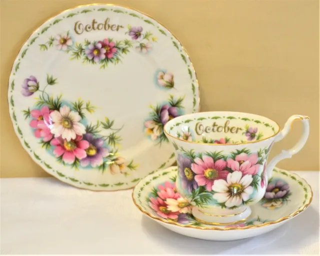 Royal Albert Flower the Month October Cosmos Tea Cup Saucer Plate Trio
