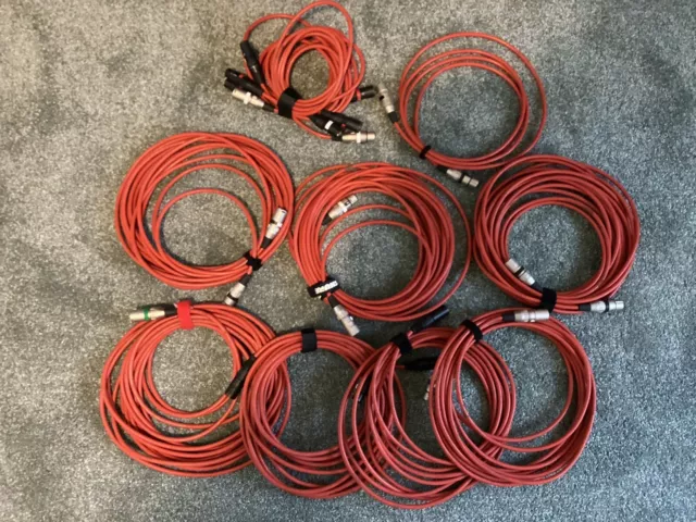 8 X Microphone Cables & 4 X Short Patch Leads. XLR. Red. Various Lengths.