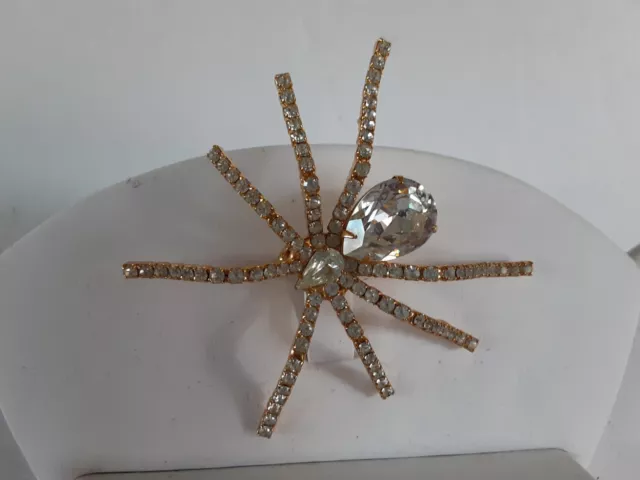 Vintage Ivana Trump Clear Rhinestone Spider Brooch Pendant