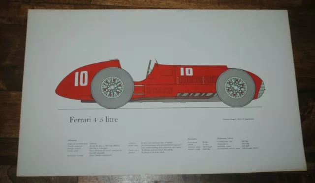 Ferrari 4 - 5 Litre, vintage historic racing car print, George Oliver, 1963, UK