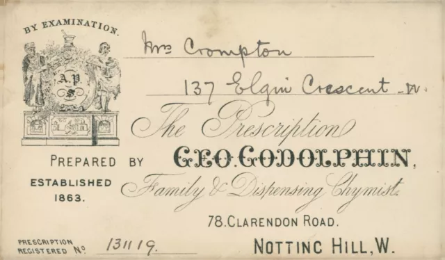 Antique Prescription Envelope Geo Godolphin Chemist Notting Hill London