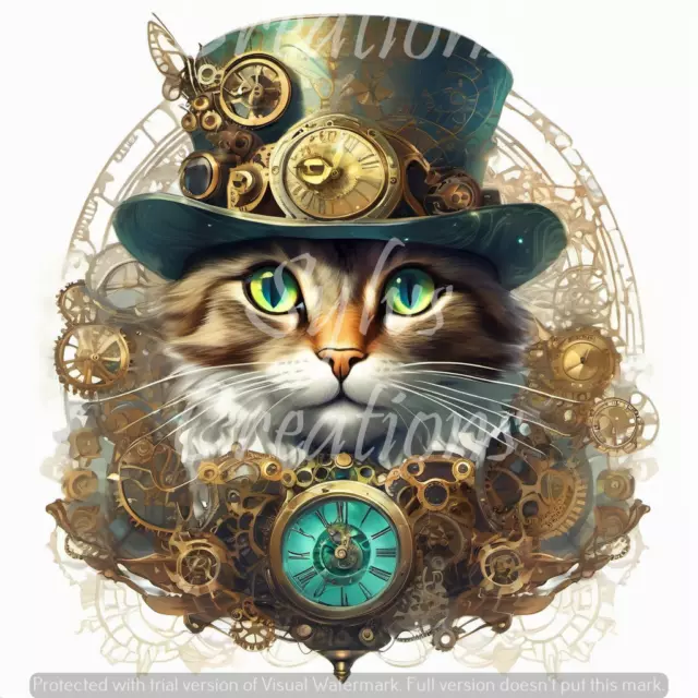 Rice Paper  - Steampunk Cat (Style 1), A4 or A5 Decoupage, Scrapbooking, Crafts