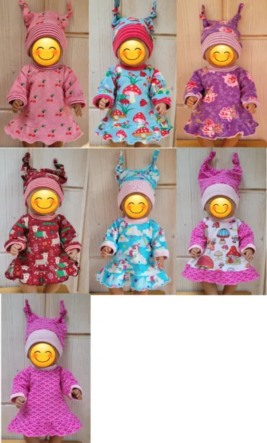 Puppenkleidung Kleid mit Mütze passend für  Baby Puppen Größe 43 cm +Handarbeit+