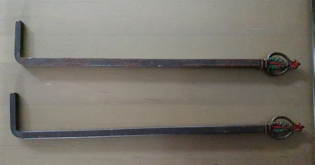 2 Vtg Swing Arm Extendable Curtain Rods without Wall Brackets Ornate Cast Metal