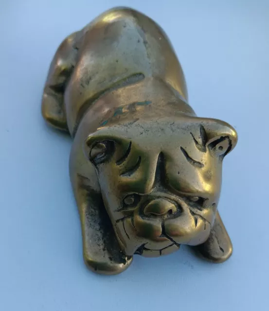 Vintage Solid Brass English Bulldog Gold Heavy Desk Paperweight Puppy 4inch