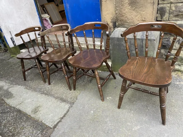 vintage retro Mid Century Wooden Pub Chairs X 4 All Solid Pick Up Only ￼￼