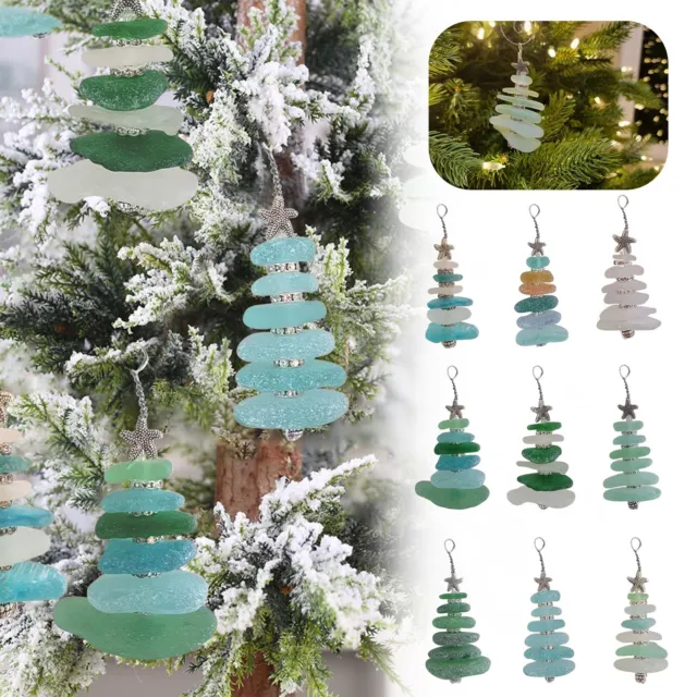 2023 Sea Glass Christmas Tree Ornament Hanging Sea Glass Star Gifts Home Decor