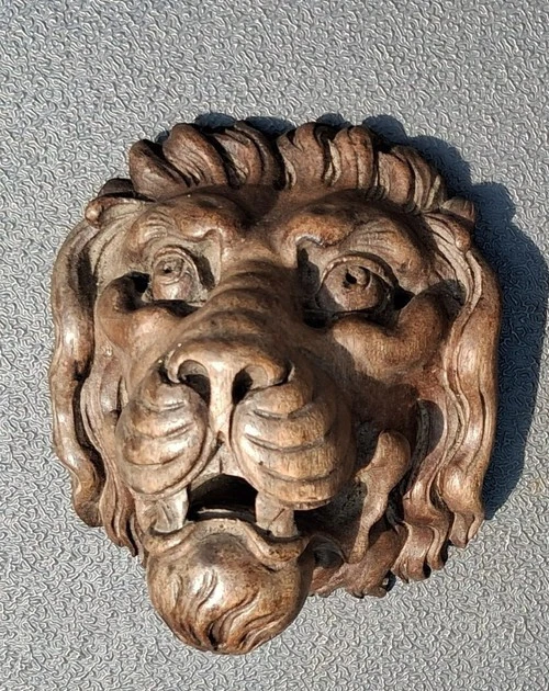 Sculpture Bois Lion Médiéval, Style Gothique, 19e Siècle, Objet D'art Populaire Français