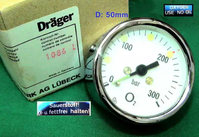 10x 300 BAR DRÄGER OXYGEN O2 Manometer Sauerstoffflasche Bottle Pressure Gauge Y