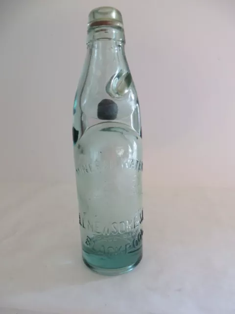 Vtg Codd Neck 10oz Bottle Marble Mineral Waters El Newsome's Blackpool #11251