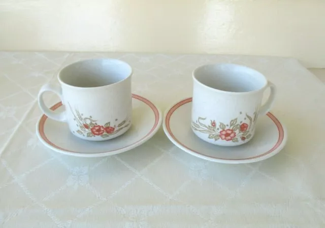 Lovely Churchill England  Stoneware Cups & Saucers x 2 *Red Floral Pattern VGC