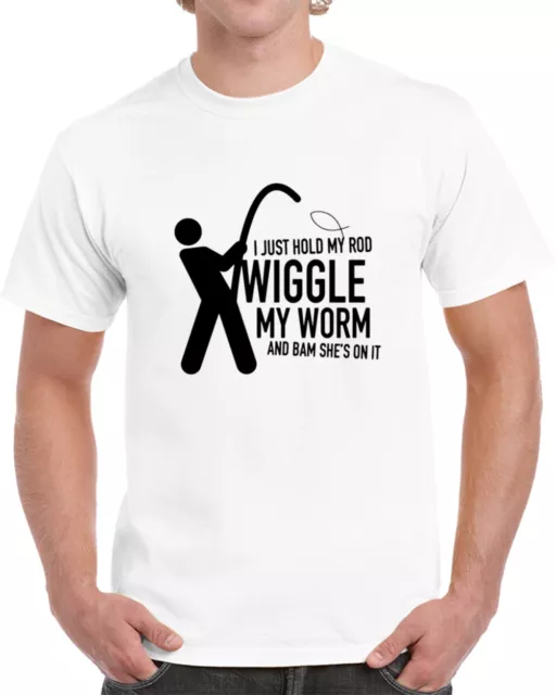 I JUST HOLD My Rod Wiggle My Worm Funny Fishing T-Shirt Great Novelty Gift  Tee $12.97 - PicClick