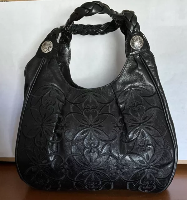 Brighton Masterpiece Black Florencia Embroidered Floral Shoulder Handbag Mp$345