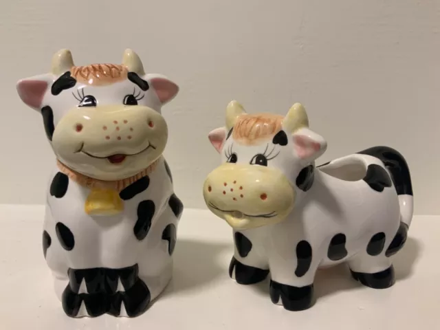 Houston Harvest Smiling Holstein Cow Ceramic Creamer and Sugar Set