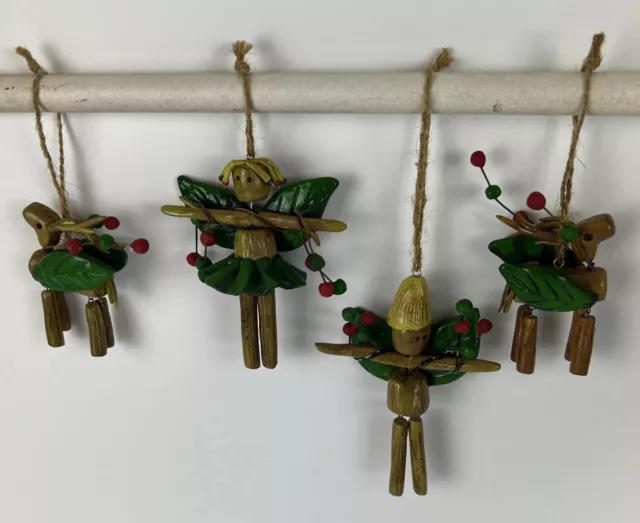 clay christmas ornaments Leaf Fairies&  reindeer dangling legs nature Handmade