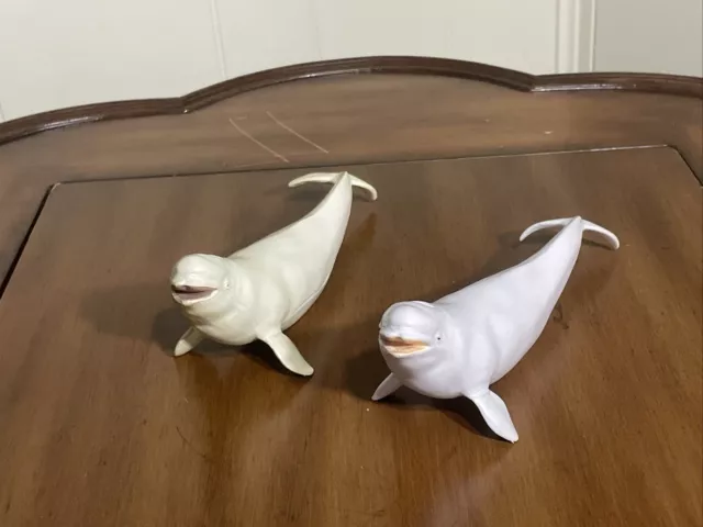 Two 1991 Safari Ltd Monterey Bay Aquarium  Beluga Whales 9"  white and variant