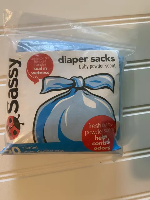 Sassy 50 DISPOSABLE DIAPER SACKS BAGS Baby Powder Scent TIE-CLOSE Control Odors