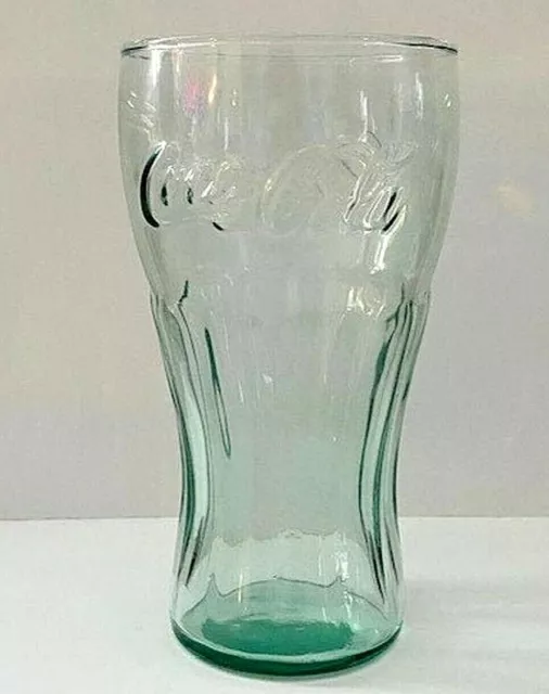 RETRO Official COKE COCA COLA (Approx 16oz/6") Green Tint Glass EMBOSSED TUMBLER