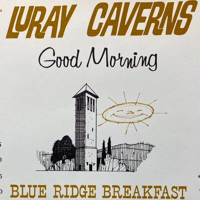 1950s Luray Caverns Restaurant Good Morning Breakfast Menu Virginia Placemat