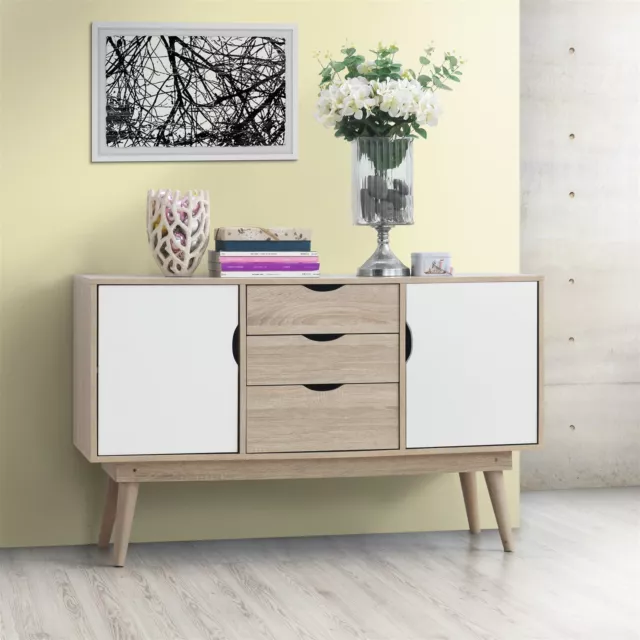 Scandinavian Large Sideboard Nordic Retro Cupboard Unit Scandi Buffet White Oak 2