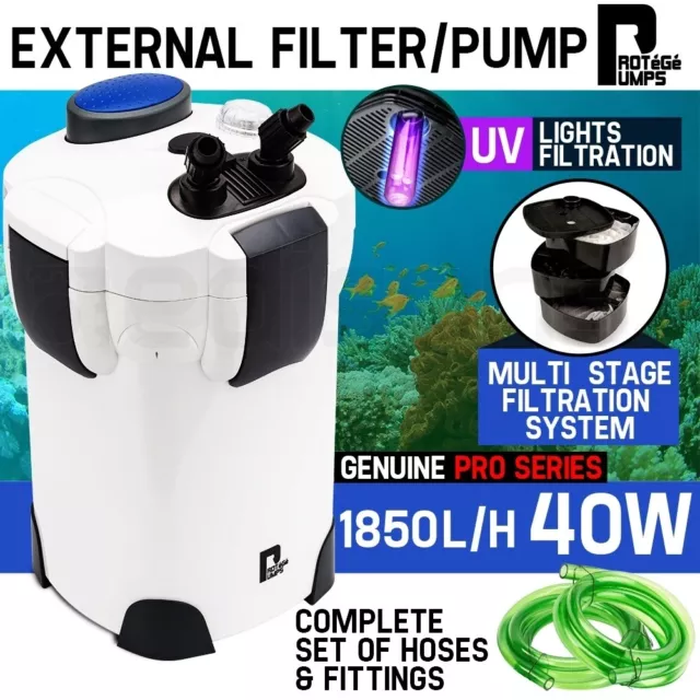 Aquarium External Canister Filter Aqua Fish Tank Pond Pump UV Light 1850 L/H