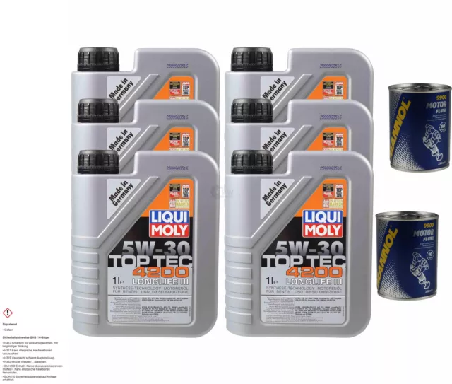 6L aceite motor Liqui Moly Top Tec 4200 5W-30 2x mannol Flusch Aditivo Para