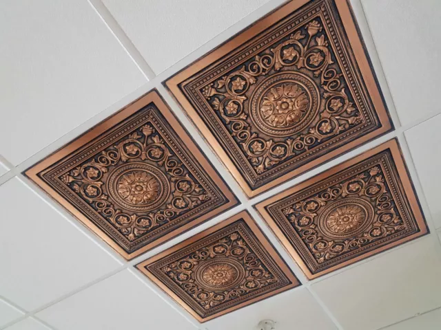 Washable PVC Ceiling Tiles - 2' x 2' Lay-in Tile Mold Free, Majesty Copper Black Washable PVC Ceiling Tiles - 2' x 2' Lay-in Tile Mold Free, Majesty Copper Black