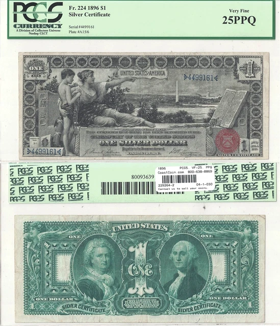 1896 $1 Silver Certificate "Educational Series" Fr 224 PCGS Very Fine-25 PPQ