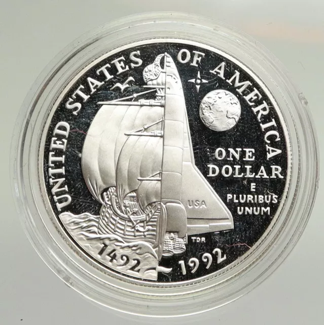 1992P UNITED STATES USA Columbus & NASA Space Shuttle Proof Silver $ Coin i94810