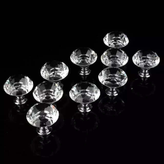 10Pcs Glass Crystal Cabinet Knob Diamond Shape Drawer Cupboard Handle Pull 30mm